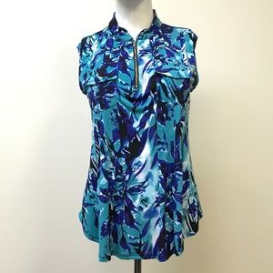 Signature Studio Blue Printed Zip-Front Tank